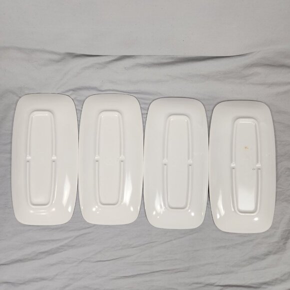 Tar Hong Rectangle Sushi Plates Set of 4 Black White Melamine Dishwasher Safe - Picture 3 of 11